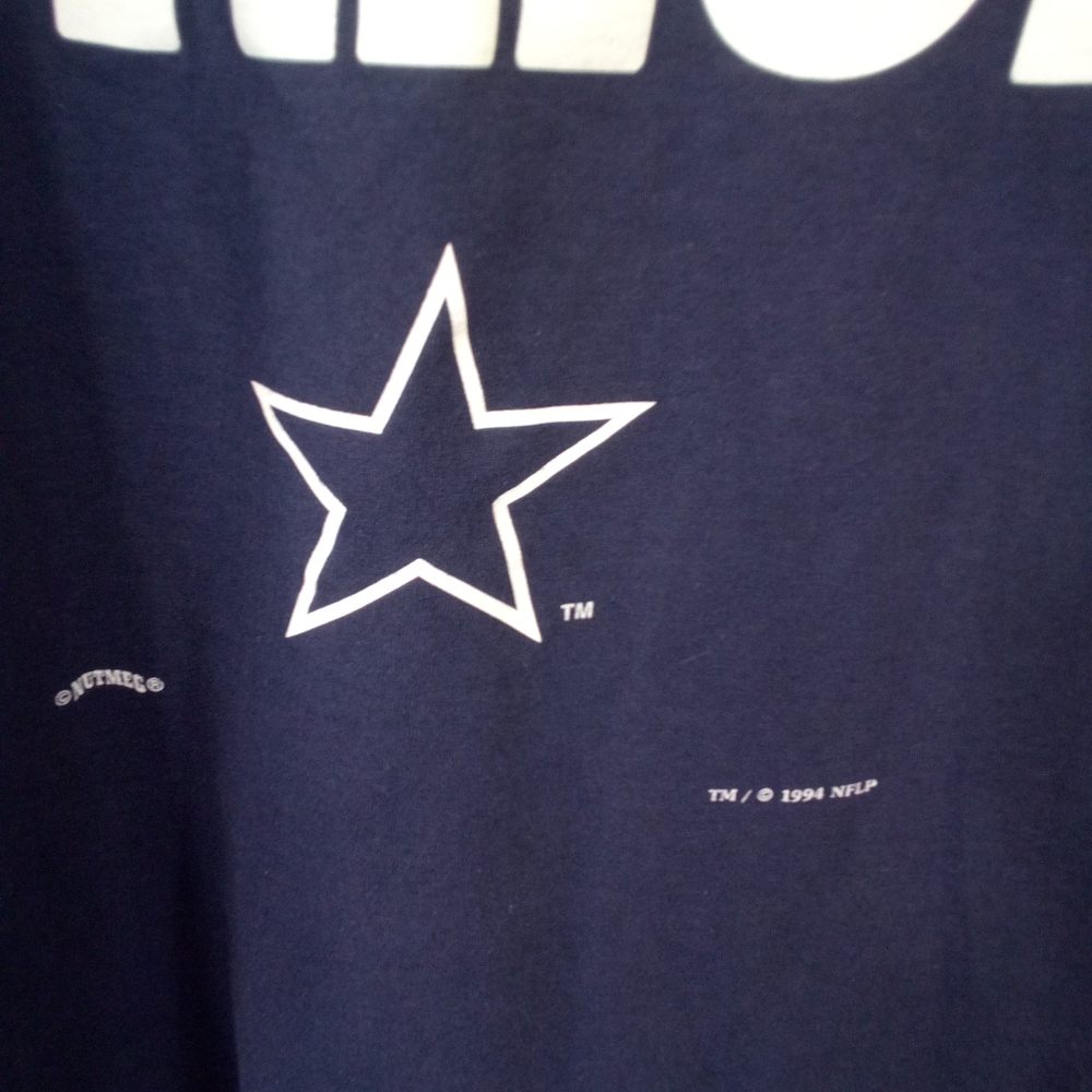 VTG 90's Nutmeg Navy Dallas Cowboys Blitz S/S Pullover Crew Neck T-Shirt Tee M - Picture 3 of 5